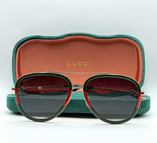 Gucci GG0062S 003 Green Red Pilot Sunglasses 57mm Gold Frame with Velvet Case