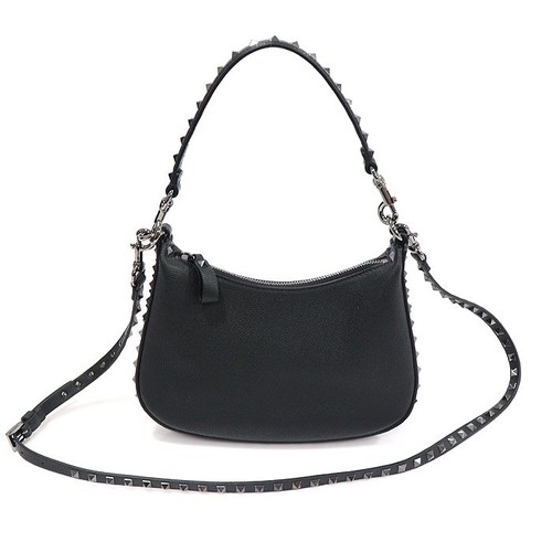 Valentino Black Grained Calf Rockstud Small Hobo 2WAY 3W2B0M37KJE 155938010