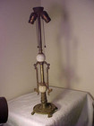 Antique Cast Iron & Brass Lamp Base and Stem with 2 Slag Glass Orbs (balls) — photo 1