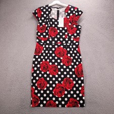 GRACE KARIN Dress Womens Size LARGE Retro Pencil Bodycon Polka Dot Roses NEW