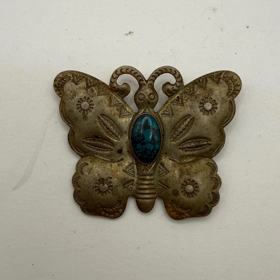 Broche vintage mariposa pero imitación turquesa coleccionable Taxco? Foto 2 de 4