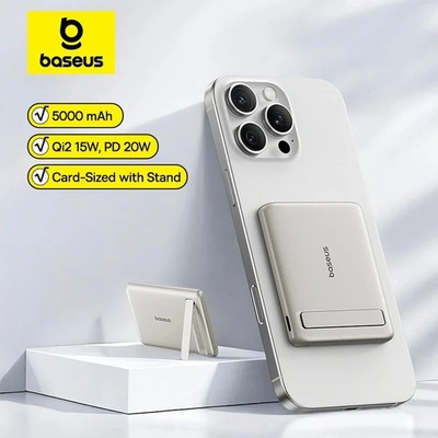 Baseus Qi2 Magnetic Power Bank with Stand   20W PD USB-C, 5000mAh Wireless 15W