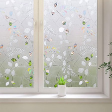 BSHAPPLUS 17.7"x78.7" Stained Glass Window Film, 3D Leaf Frosted Privacy Film -