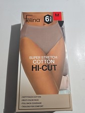 Felina Women's 6-Pack Super Stretch Cotton Hi-Cut Briefs, Multicolor, Size M