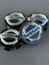 SET OF 4 NISSAN Black/Chrome  59 mm/2.32 inch Wheel Rim Center Hub Caps