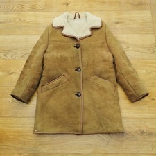 Paul H Keen Sheepskin Coat Mens 36 Brown Tan Leather Button Sherpa Bomber Flying