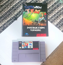 Vintage Earthworm Jim SNES Game Cartridge + Manual Authentic Tested Great Shape