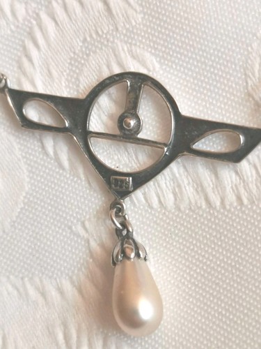 Vintage Dutch Sterling Silver Lavalier Deco Pearl Dropper Pendant Necklace - Picture 13 of 17