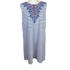 Cabana Life x Talbots XL Blue White Sleeveless Tunic Dress SPF 50+ Embroidered