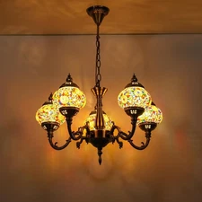 5 Globe Pendant Light Turkish Mosaic Tiffany Style