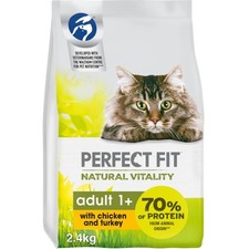 2.4kg Perfect Fit Natural Vitality Adult Complete Dry Cat Food Chicken & Turkey 3.75 per kilo