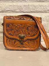 Vintage Hand Tooled Leather Floral Crossbody Bag Please See Pics