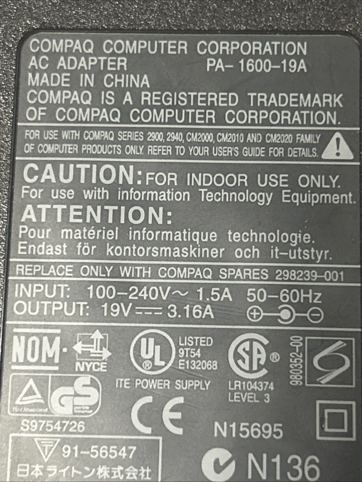 OEM Compaq AC Adapter PA-1600-19A 19v 3.16A - Image 3 of 4