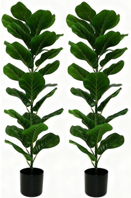 2 Pack Faux Fiddle Leaf Fig Tree - 40'' Fake Tree with Black Planter & Artific...