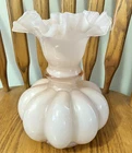 Vintage Pink Melon Fenton  Opaque Glass Ruffle Vase 1940's