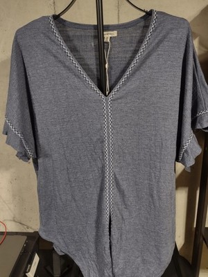 NWT - Max Studio - Women's SS Top Tie At The Waist - Denim Color - Size 1X