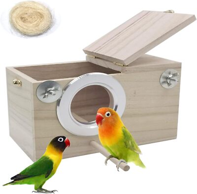 Parakeet Nesting Box Bird House Wood Breeding Box Parrots Mating Box for Love...