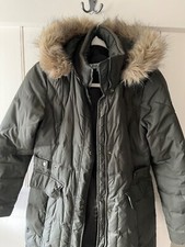 Coat- Women’s-larry Levine- Olive - Down /feather-size Xs- 8-10- Faux Fur Hood