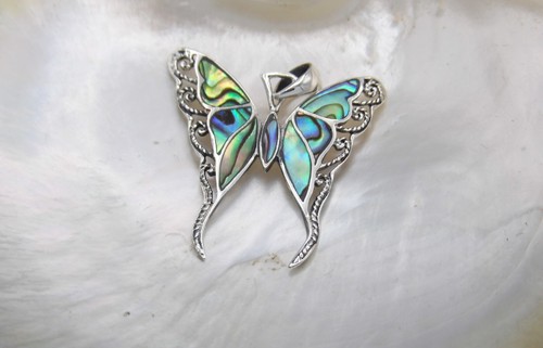 Hand made in USA Buterfly.925 Sterling Silver Genuine Paua Shell Abalone Pendant - Picture 8 of 10