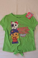 Girls Squinkies T Shirt Cat Size 5 Green Graphic Top Front Tie Best Friends Toys