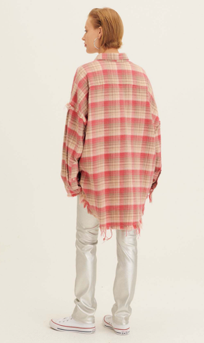 R13 UNISEX SHREDDED SEAN DROP NECK SHIRT OVERDYED LT PINK KARIERT Gr. XS - Bild 7 von 13