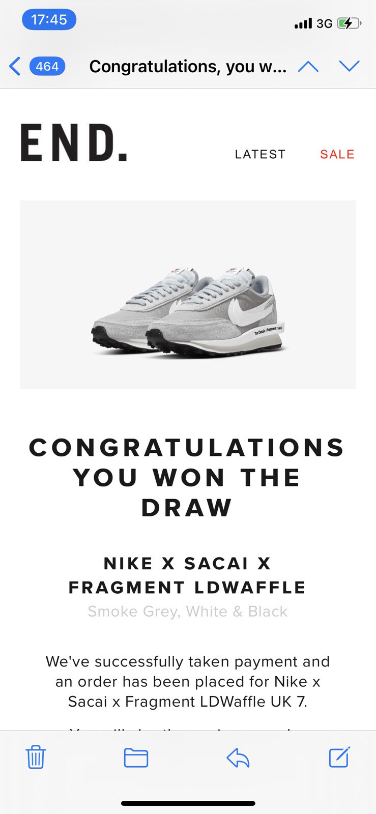 SACAI X NIKE Nike x Sacai x Fragments LDWaffle sneaker scarpe da ginnastica grigio fumo bianco Eur 40 UK 7