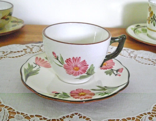 Vintage Stangl Pottery PINK COSMOS Coffee Cup Teacup + Saucer ~