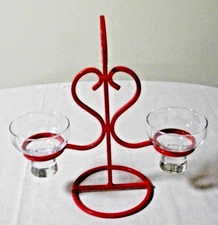 DANISH WROUGHT IRON HEART DESIGN CENTERPIECE 2 GLASS CUP CANDLEHOLDER DENMARK