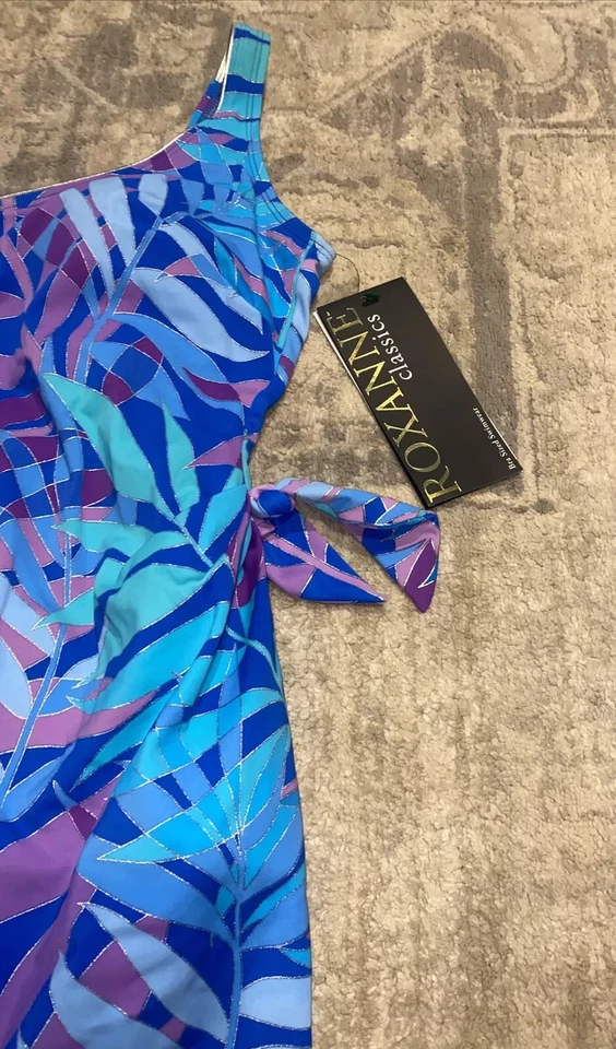 Nuevo traje de baño de una pieza para mujer Roseanne azul púrpura faja, EE. UU. 12/36D Foto 2 de 4