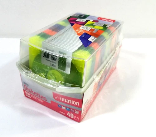 Imation Neon Diskettes 40 Pack IBM 2HD 3.5" Floppy Disks in Case New Sealed