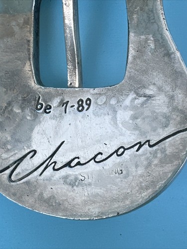 Chacon Southwestern Sterling Silver Buckle Concho Leather Belt 29 Signed Tooled - Picture 4 of 9