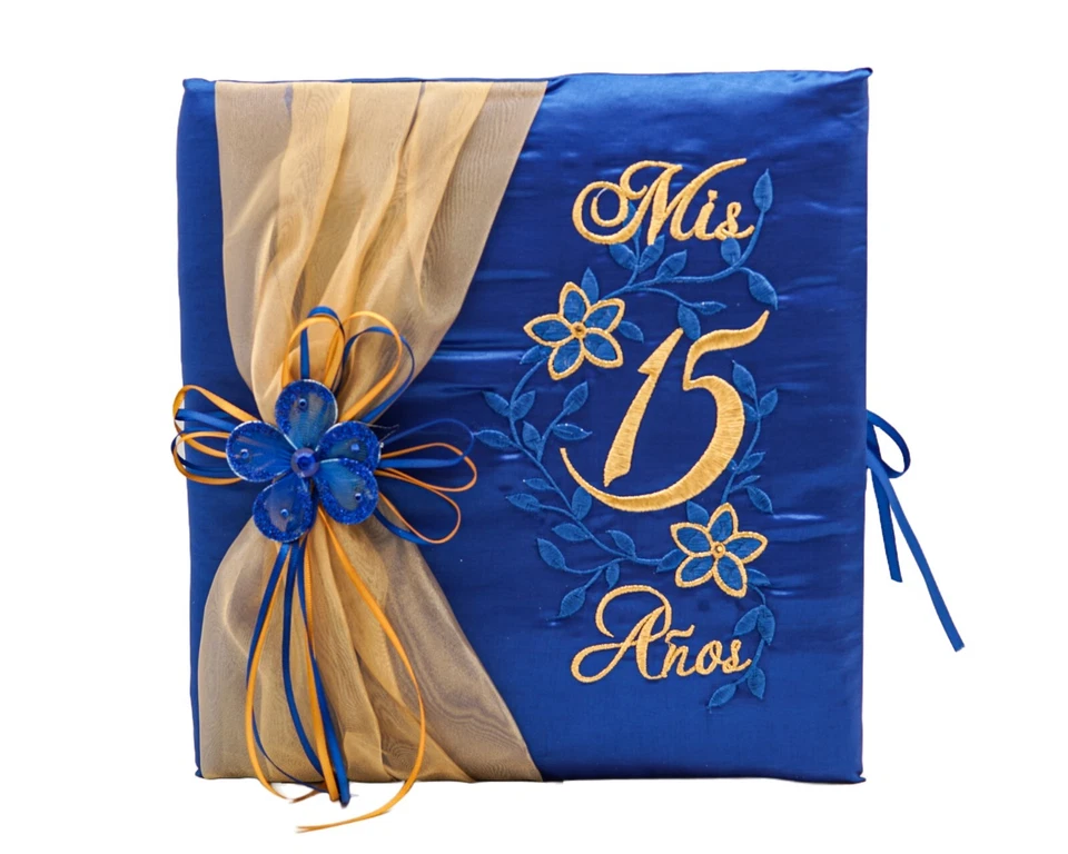 Juego de almohadas Mis Quince azul real/oro de 5 piezas libro de visitas álbum de fotos bíblico español Foto 4 de 4
