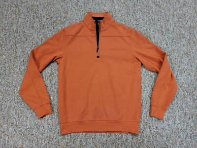 Bugatchi Sweater Mens Small Orange Quarter Zip Pullover Outdoors Preppy Soft