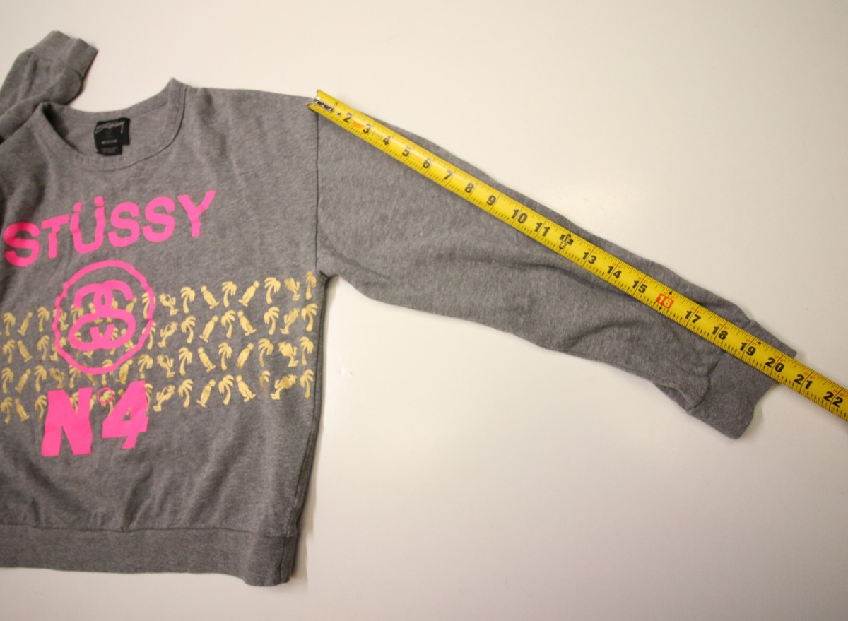 Stussy Crewneck Sweatshirt Womens M Gray Pink No 4 Logo Jazz Man