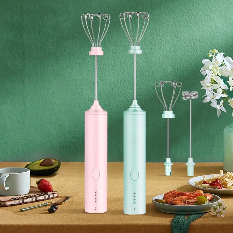 Milk Frother Cordless Electric Beater Handheld for 2 Stirred Heads