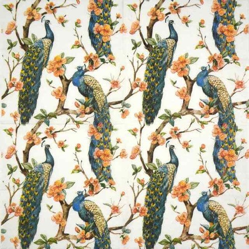 4x Single Paper Napkins for Decoupage and Party - Peacock and blossoms - Picture 4 of 4