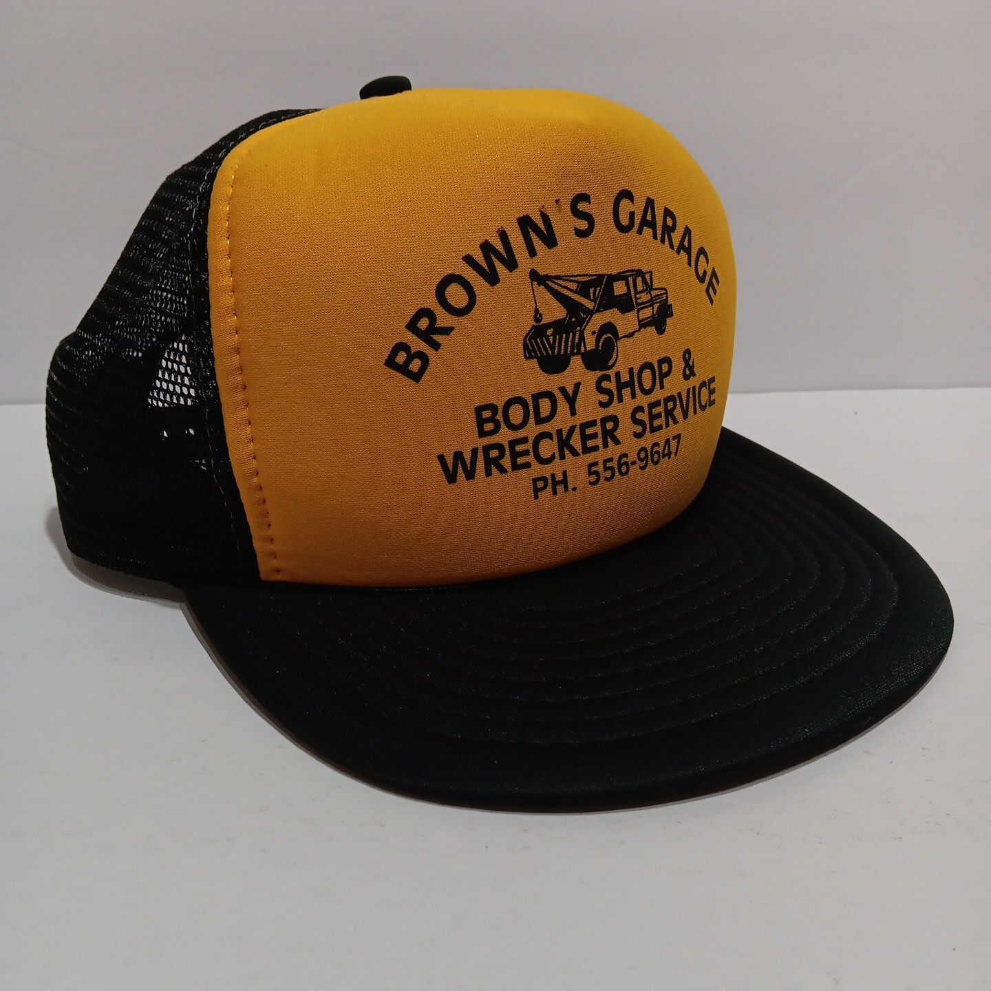 Vintage Brown's Garage/Wrecker Service Hat Yellow Sn… Gem