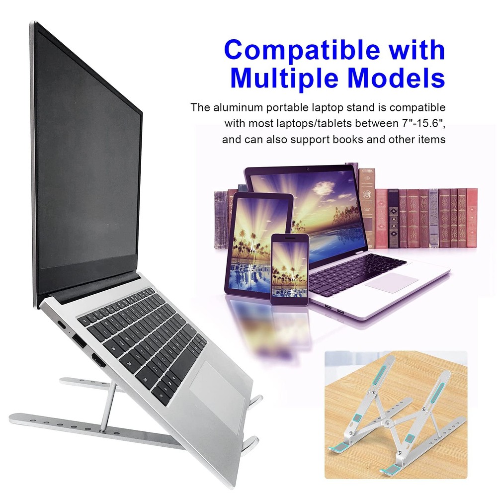 Adjustable Ergonomic Aluminum Laptop Stand Portable for Desk Work or Lap Use  