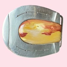 Vintage Western Cowgirl Steel Horseshoe Belt Buckle Inlayed with Natural Stone