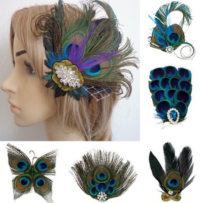 Women Rhinestone Feather Peacock Hair Clip Hair Pin Dance Party