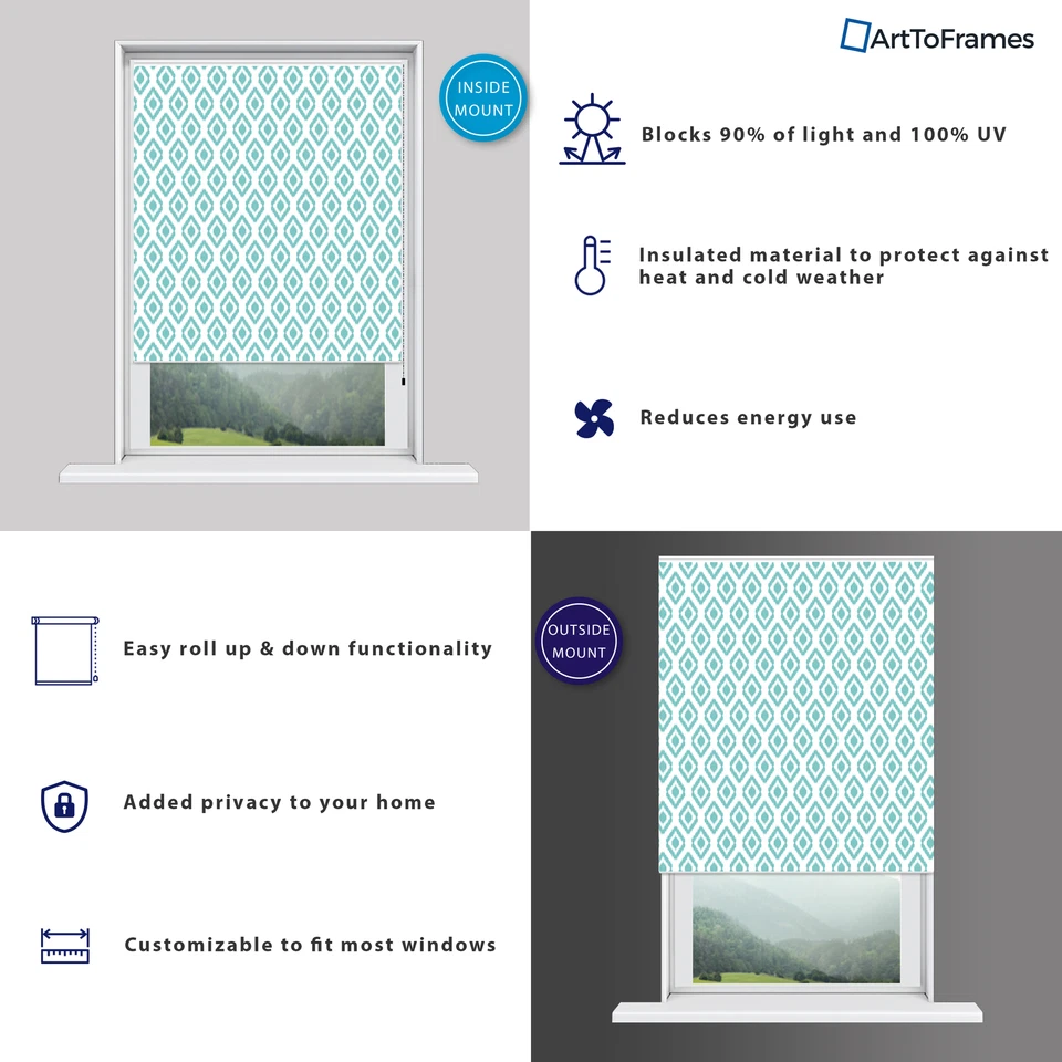 Sombra de ventana personalizada ArtToFrames - Blackout Ikat diseño de peltre rollo invertido Foto 2 de 4