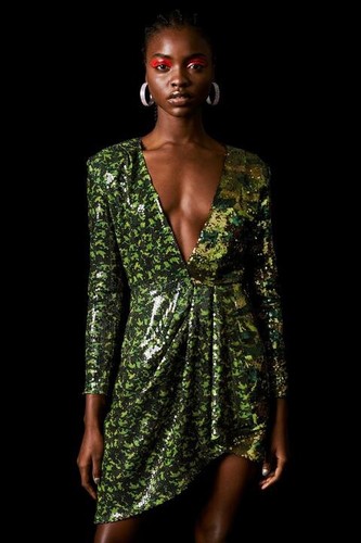 BNWT Topshop X Halpern Green Sequin Plunging Blazer Dress Cocktail Party Size 10 - Picture 5 of 14