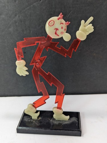 Vintage REDDY KILOWATT Business card Figure Red w/Black Stand 1940's ERA GLOWS - Picture 3 of 18