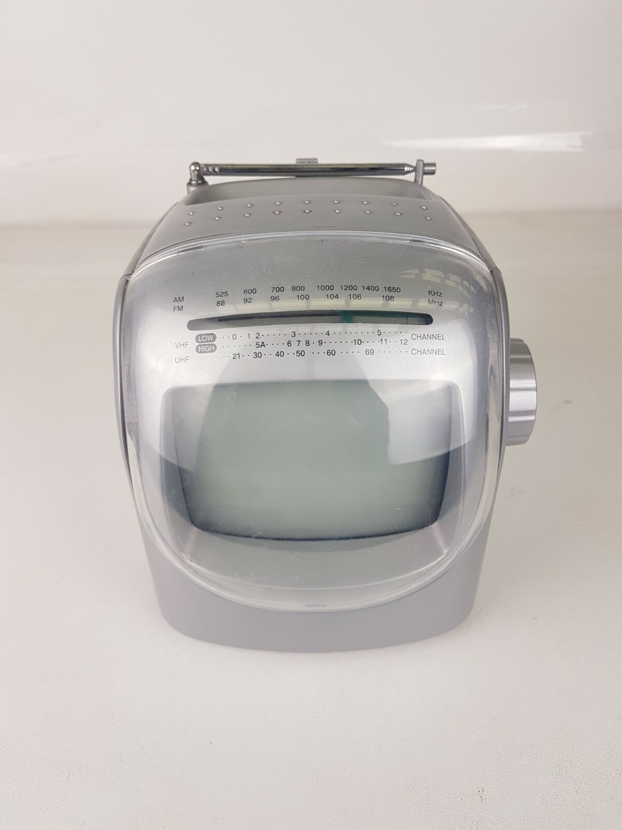 Vintage Portable TV BW Analog Black White Television Radio Retro