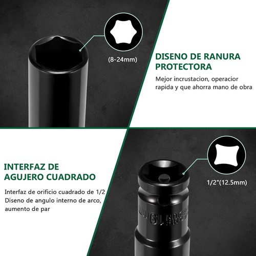 Impact Sockets Set 1/2Inch Drive 20 PCS Metric 8mm-32mm Deep 6-Point Set w/case - Picture 6 of 11
