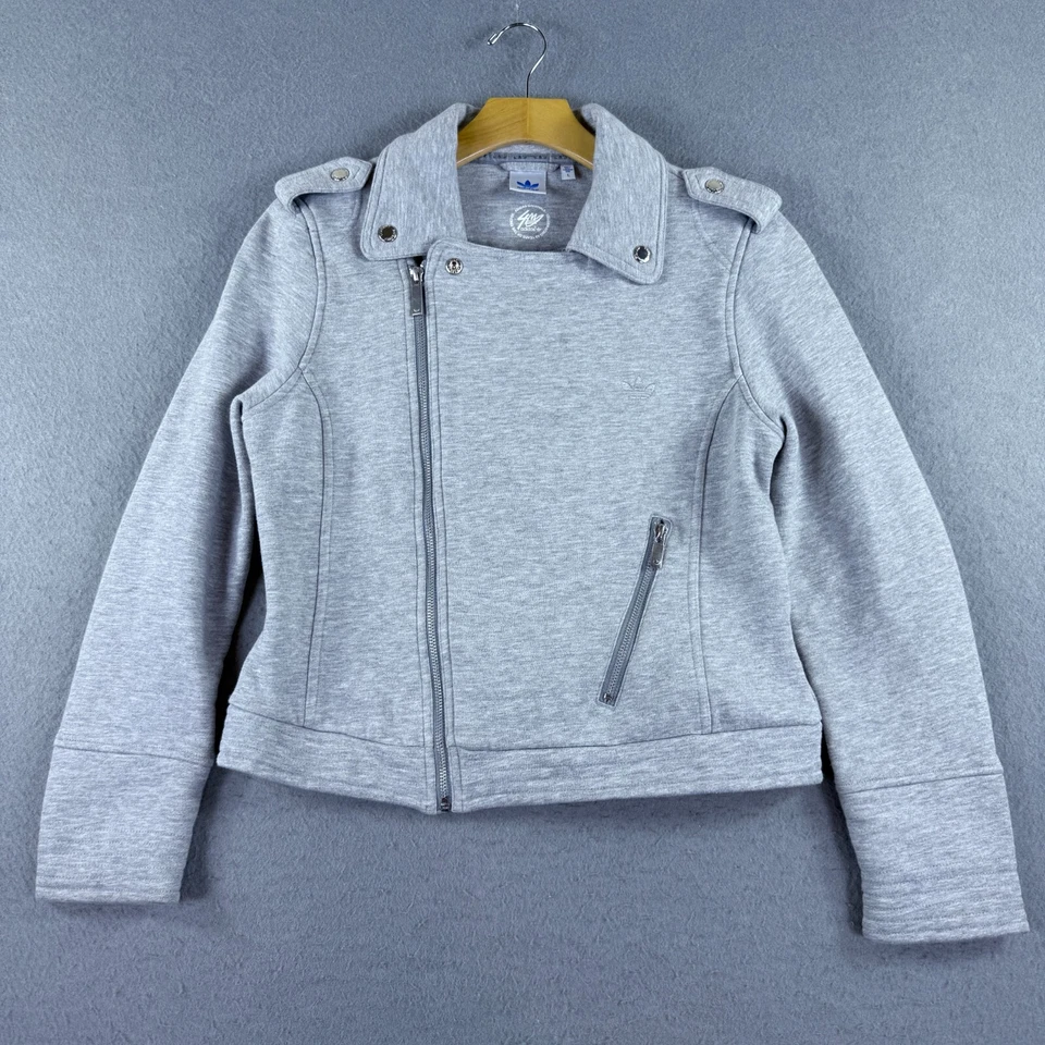 Adidas Originales Para Mujer L Gris Moto Cremallera Chaqueta 40 Aniversario Trifolio Vellón Foto 2 de 4