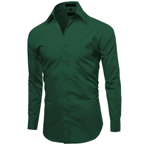 Men's Slim Fit Classic Button Up Long Sleeve Solid Color Long Sleeve Dress Shirt - Picture 24 of 71