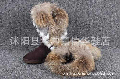 Winter Warm Ankle Boot Womens Real Leather Fox Rabbit Fur Trim Boots Shoes Flat - Picture 16 of 19