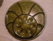 Indiana glass avocado Green Deviled Egg Platter