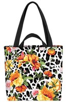 Gelbe Pfingstrosen Leo-Print Tasche Leopard Leopardenmuster Blumen-Muster
